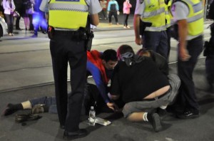 Superman, the police, and the scene on Swanston Street
